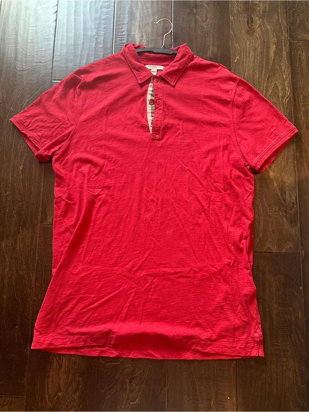 Burberry Red Short-Sleeve Polo with Signature Placket Detail